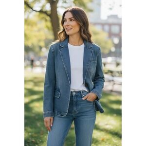 DEAR JOHN Denim Blazer Jacket Blue Jean Single Button Women's Size Large